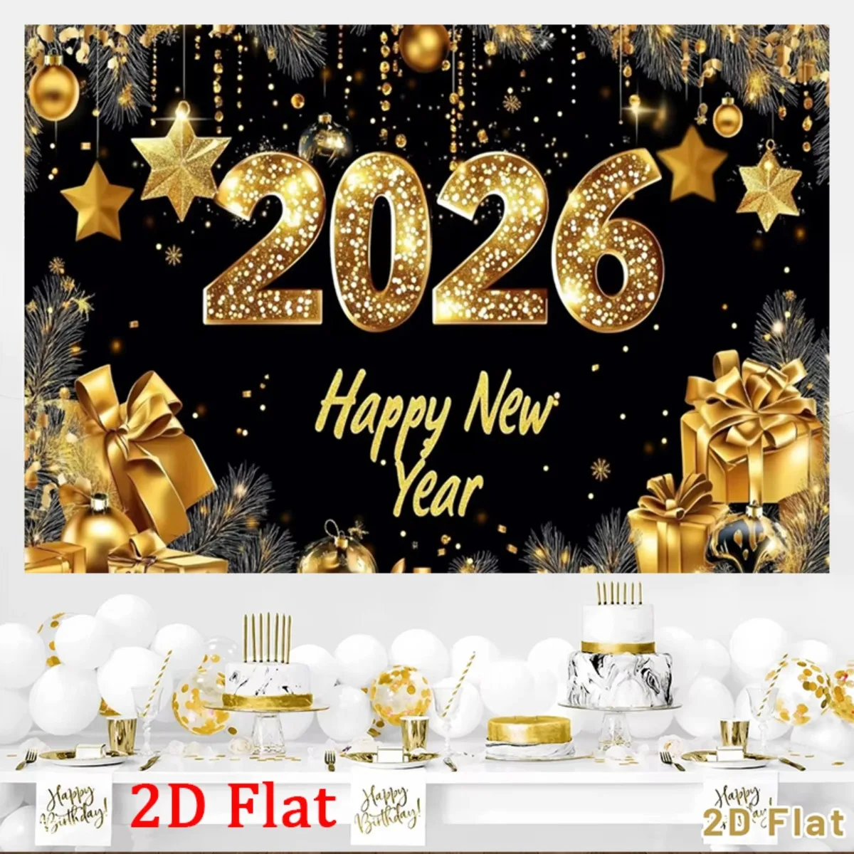 

VIKAMA 2026, новогодний гобелен, сверкающий порошок, черное золото, роскошная вечеринка, тема для гостиной, фон, настенное новогоднее украшение