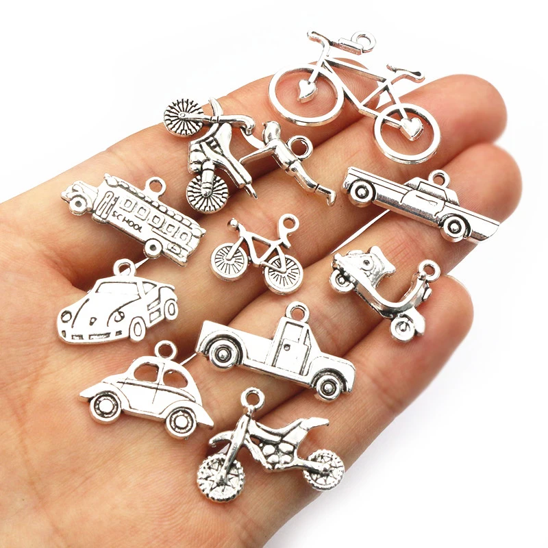 20pcs Antique Silver Plated Bike Car Motorcycle Truck Vehicle Charms Pendant Metal DIY Handmade Jewelry Findings Accessories