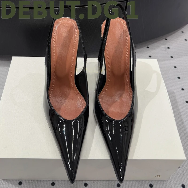 Spring New Patent Leather High Heels 10cm Elegant Height Lambskin Lining Comfort Cowhide Sole Department Store Gift Box