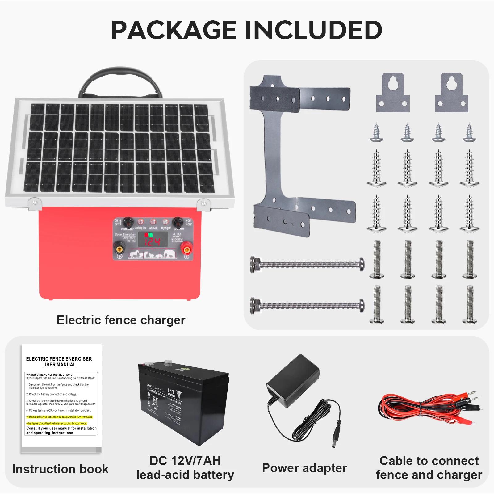 

32km Solar Electric Fence Device with Battery Low Impedance Peak Voltage 9500V for Poultry Livestock Electric Fence Energizer