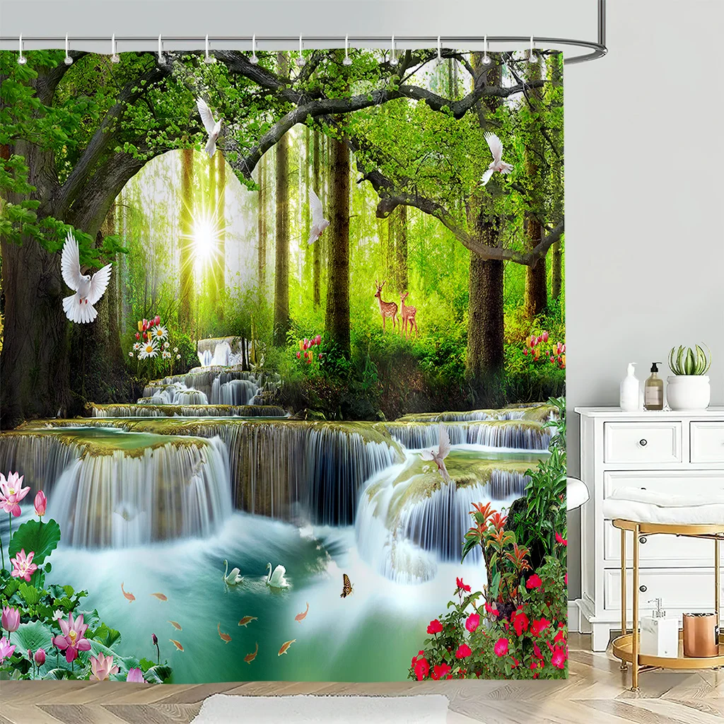 

Fantasy Landscape Print Shower Curtain, Waterproof Shower Curtain With Hooks, Bathtub Decorative Partition Curtain, Bathroom