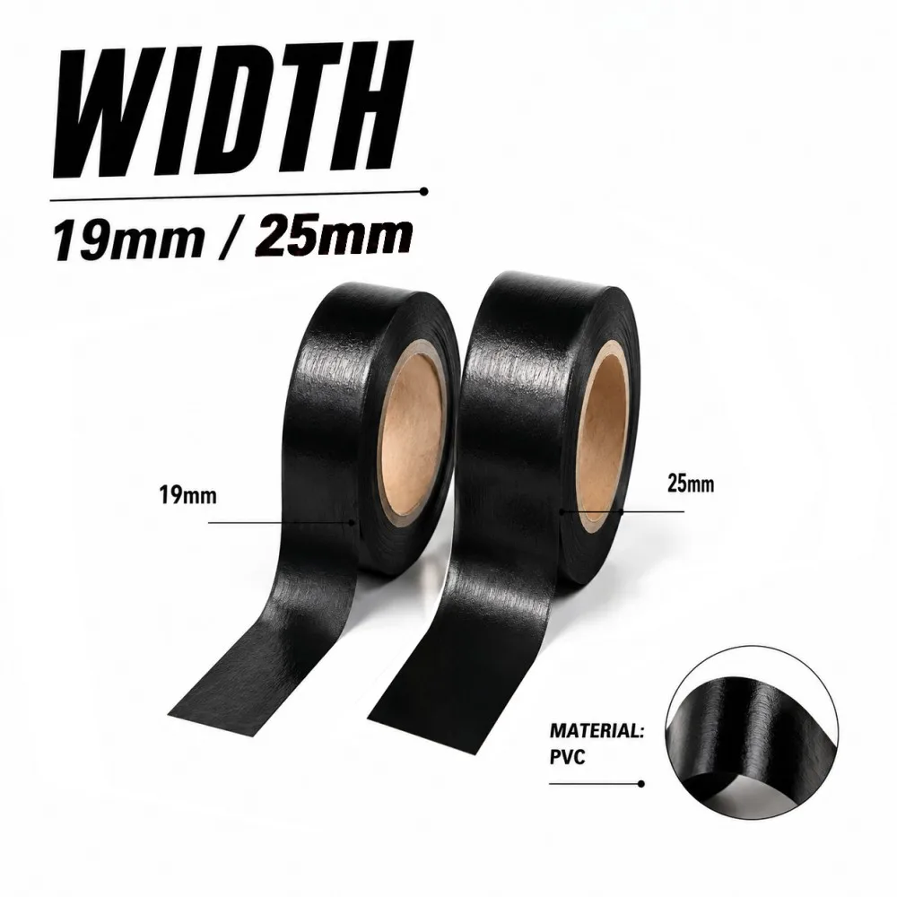 Electrical Insulating PVC Tapes Black Resistant Heat  Insulating Tape Self Adhesive Electric Wire Protection Tapes19/25mmx25M