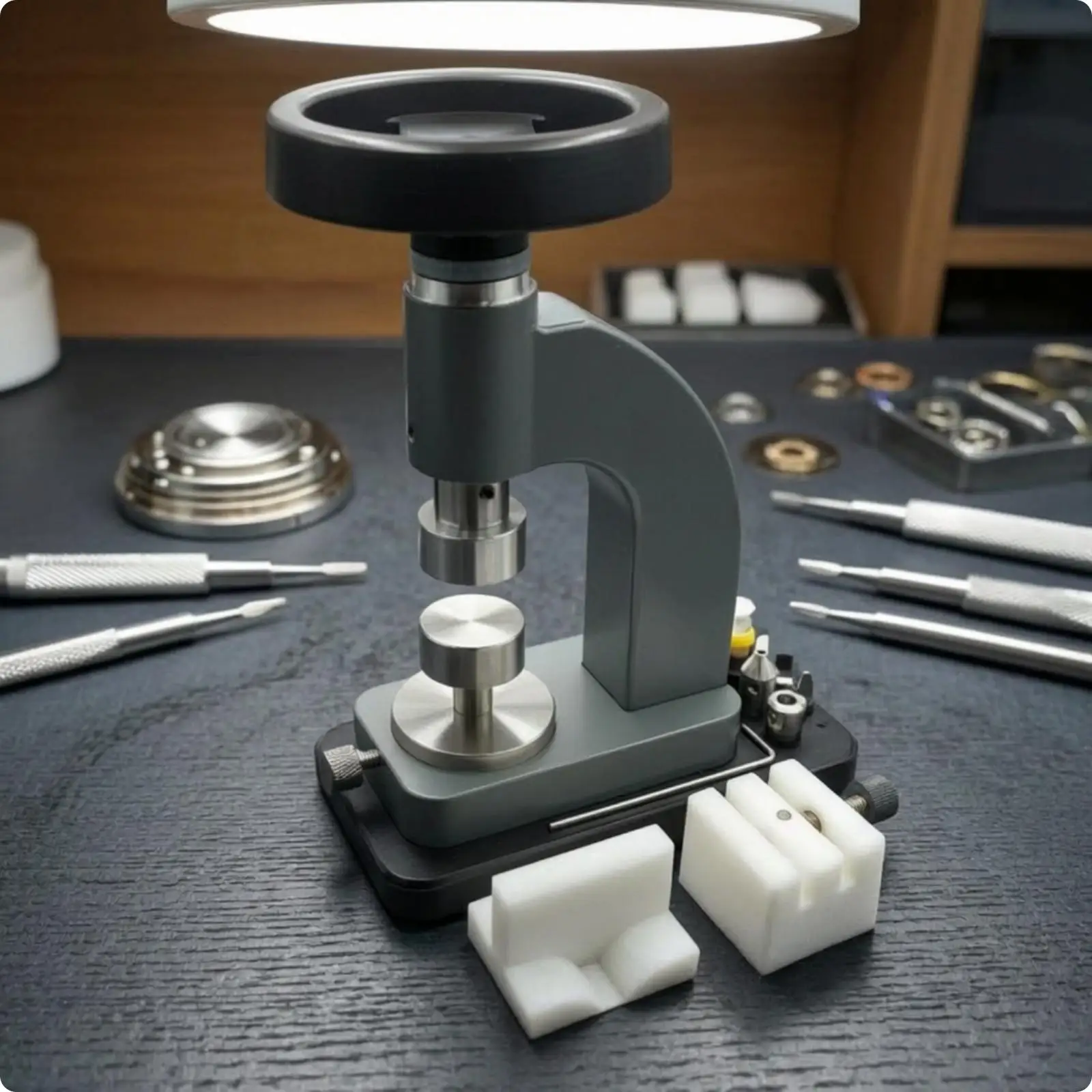 Watch Case Press Tool with Alignment Dial and Pressing Dies for Accurate Watch Repair Professional Watchmaker Equipment