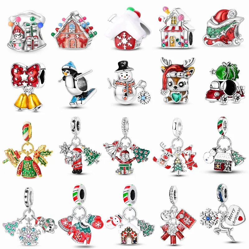 Neue Weihnachtsgeschenkanhänger-Serie aus 925er Sterlingsilber, Perlen, geeignet für DIY-Frauen-Urlaubsschmuckgeschenke