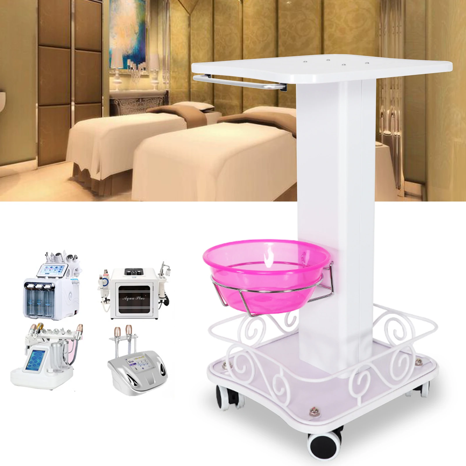 Carro de almacenamiento rodante para salón de belleza, máquina de SPA de belleza, equipo organizador, soporte con bandeja de acero inoxidable