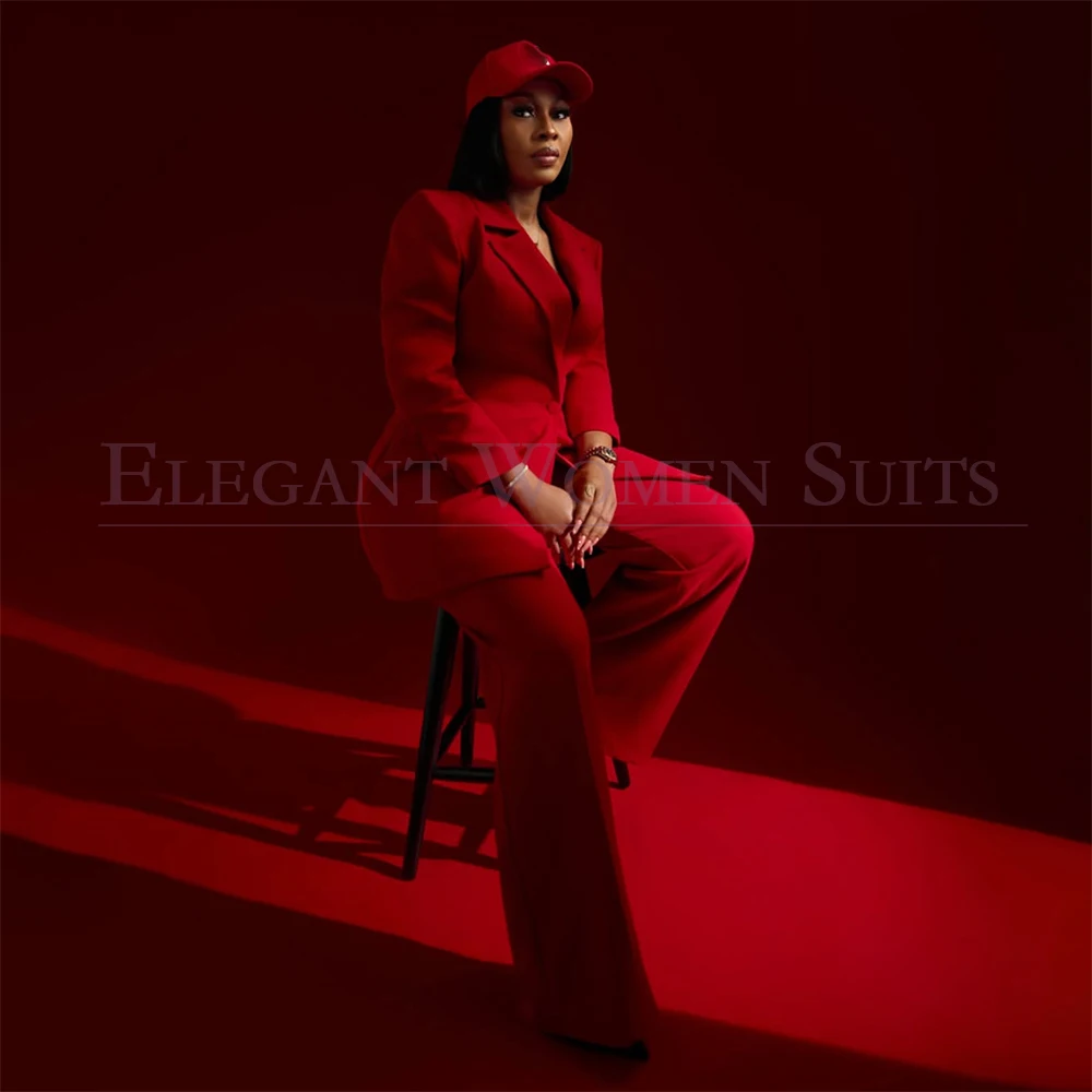 Red Women's Suits 2026 High Quality One-Button Slim Fit Customized Plus Size Blazer High Quality 2 Piece Jacket Pants Sets