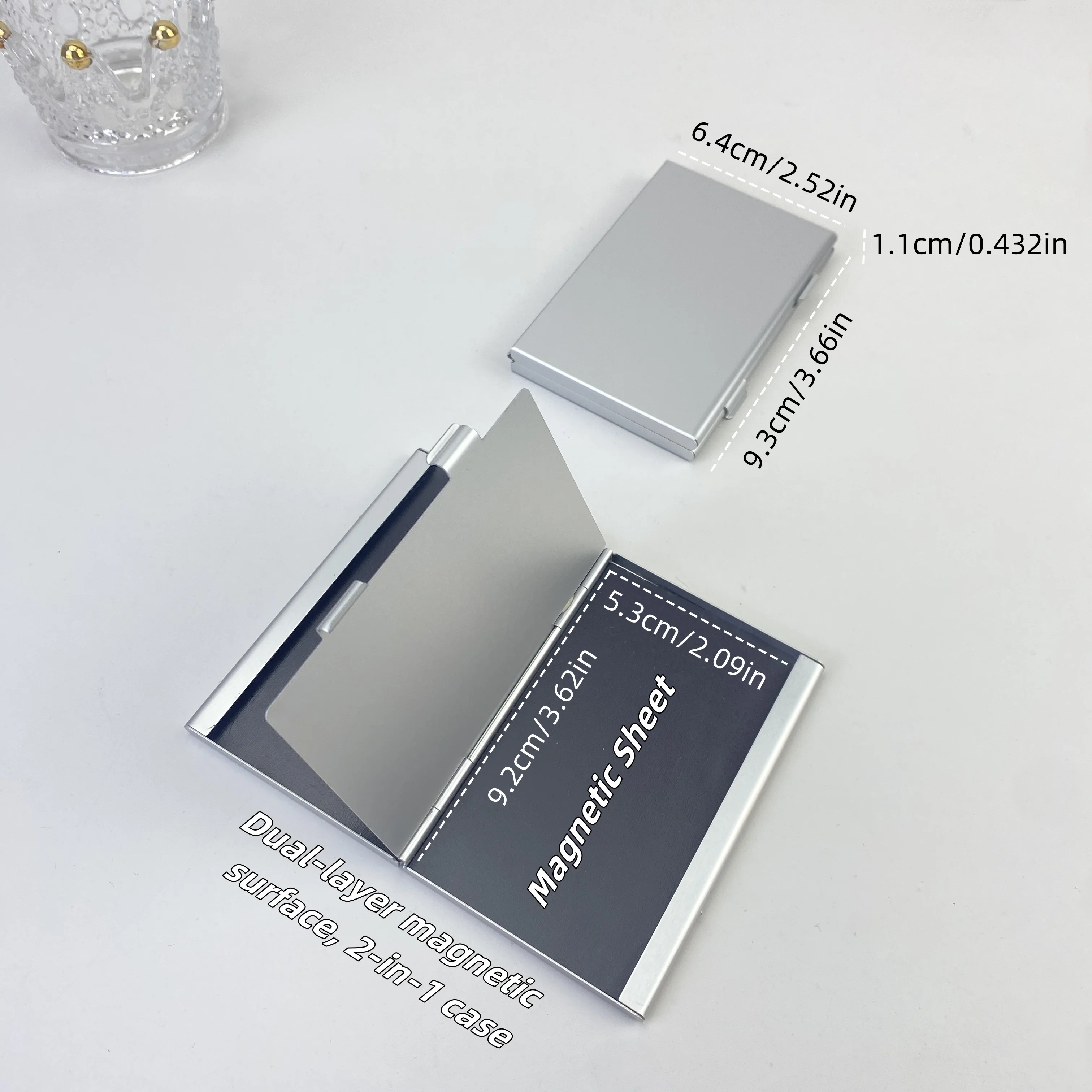 Scatola magnetica a doppio strato in alluminio ultrasottile compatta fai-da-te - Custodia ricaricabile per ombretto e fard