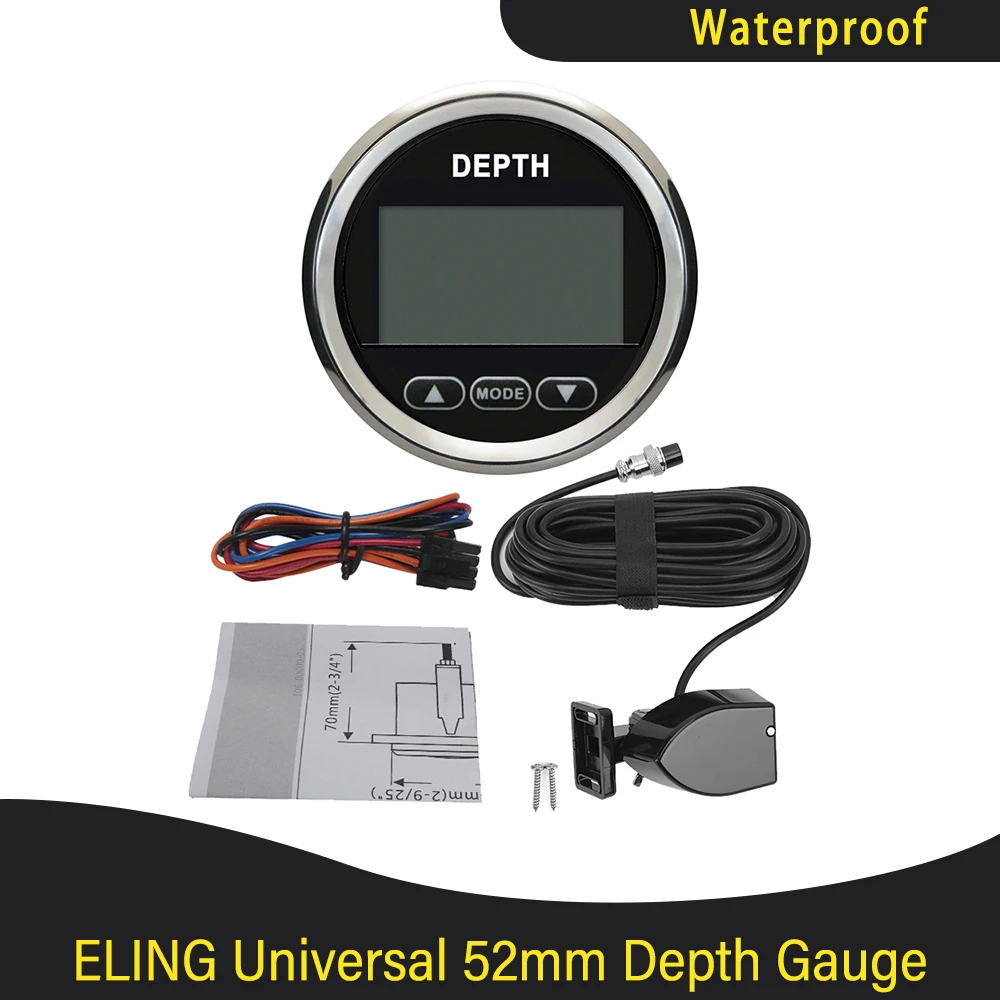 Marine 52 mm digitale dieptemeterindicator met transducer en witte achtergrondverlichting voor jachten vissersboten universeel 12V