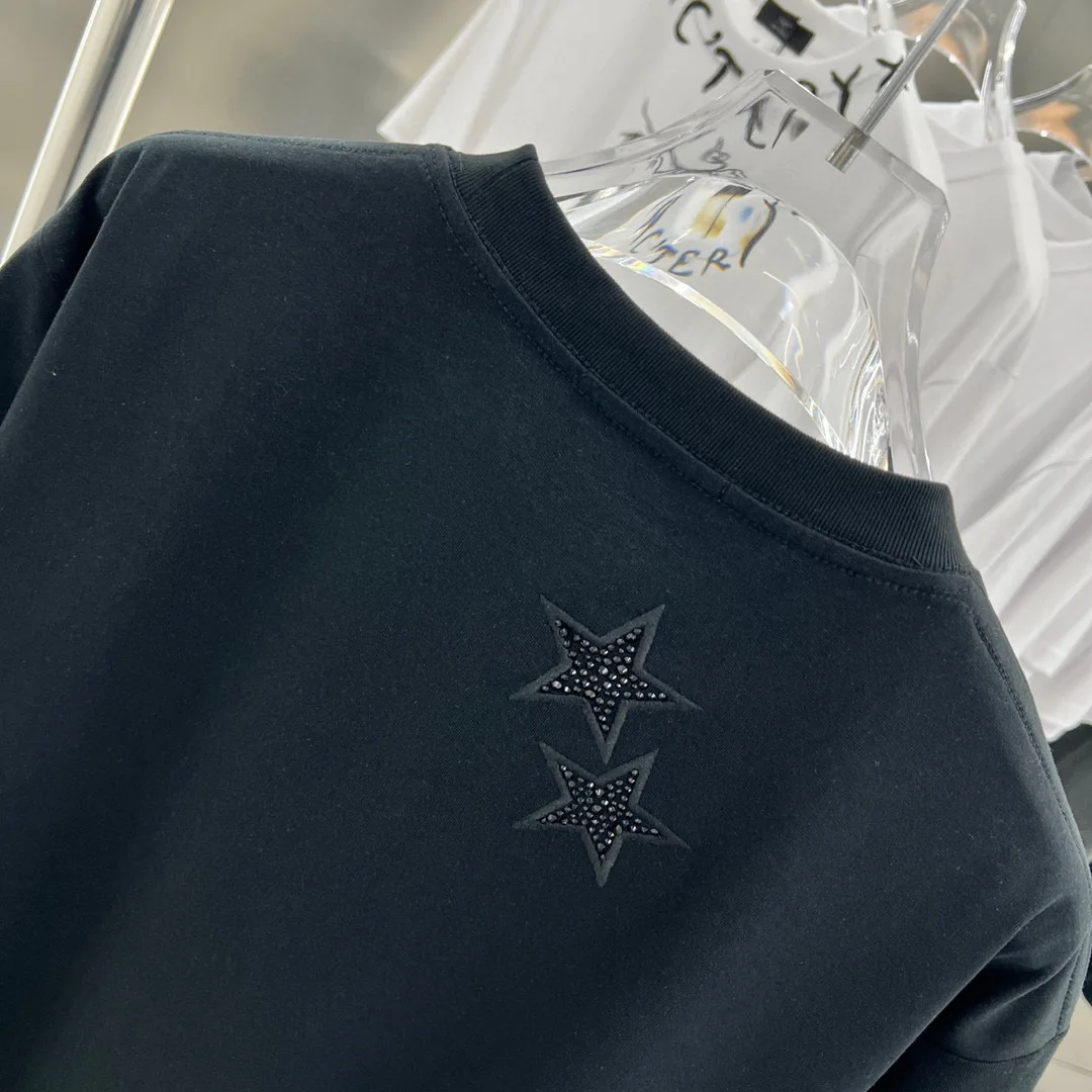 2025 Summer New Product Gypsy Hot Diamond Embroidery Short Sleeve Loose Round Neck Thin Skin-friendly Breathable T-shirt