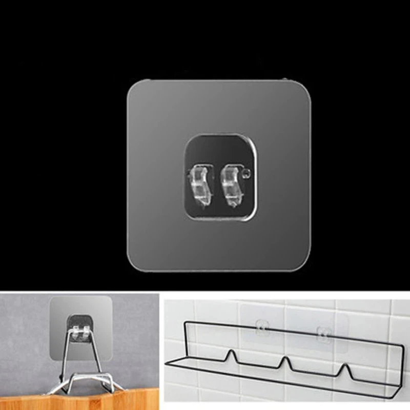 10pcs Transparent Self-Adhesive Hook Hanger Wall Storage Rack Fixing Patch Strong No-Punch Snaps For Kitchen Bathroom Gadgets