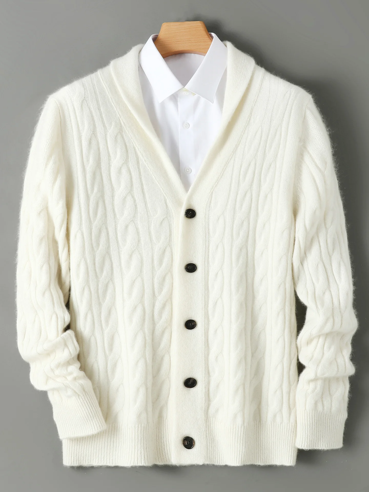 TLOML Men's 100% Merino Wool Knitwear Shawl Collar Buttons Cardigan Autumn Winter Cashmere Sweater Thicken Gentleman Solid Coat