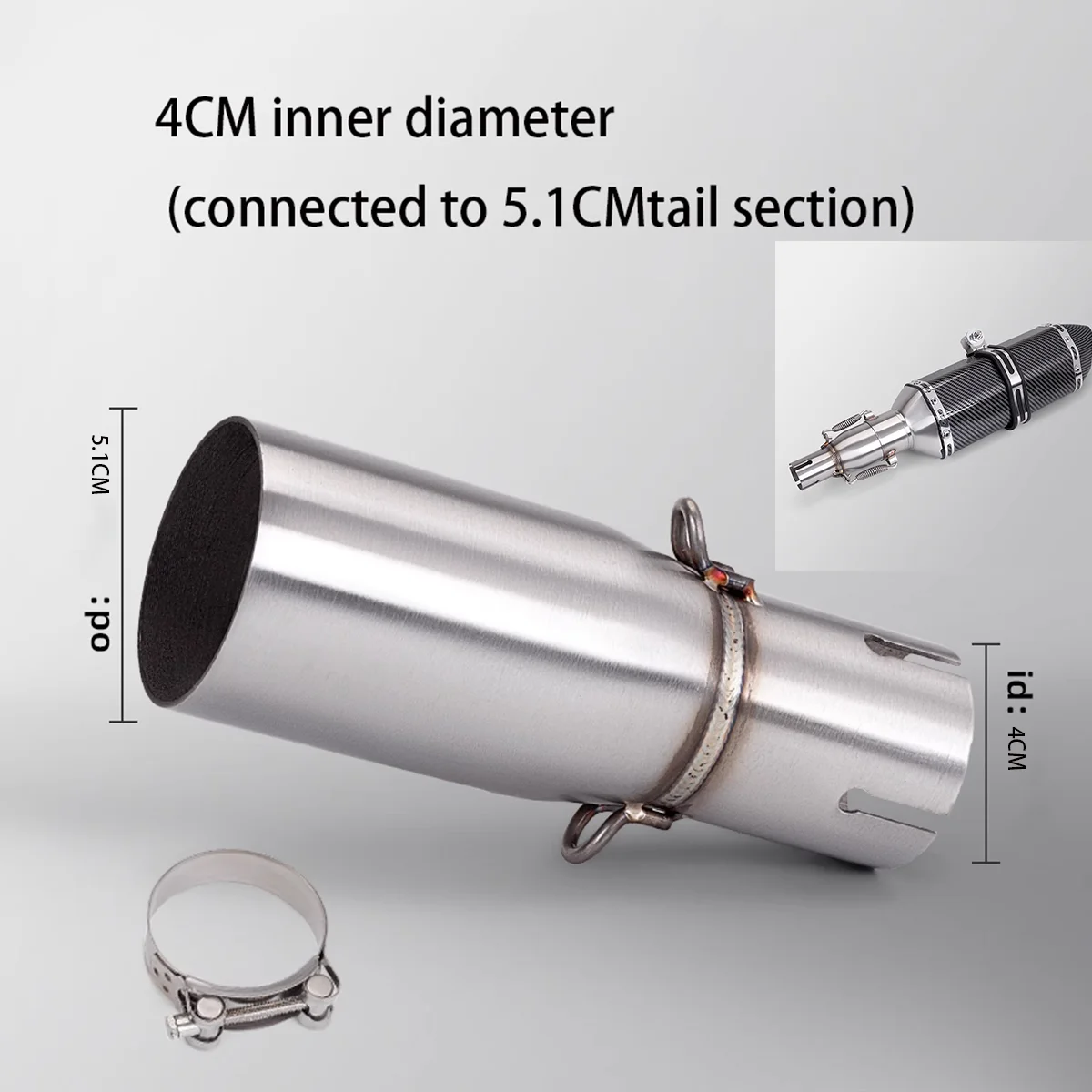 محول عالمي لعادم الدراجة النارية من الفولاذ المقاوم للصدأ 28/30/35/40/45 إلى 51 ملم مناسب لمعظم تركيبات الدراجات النارية