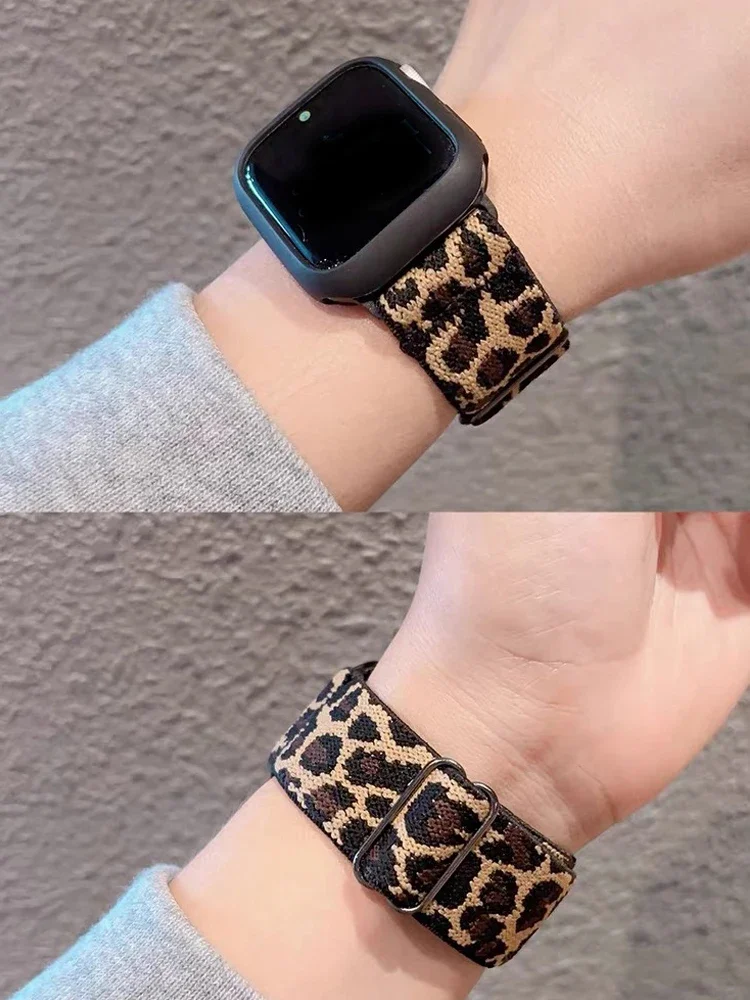 Correa de nailon elástica de leopardo para Apple Watch Ultra 2, 49mm, 41mm, 45mm, 42mm, 46mm y 44mm, pulsera para mujer, serie iWatch 10 9 se 7 3 8 5 4