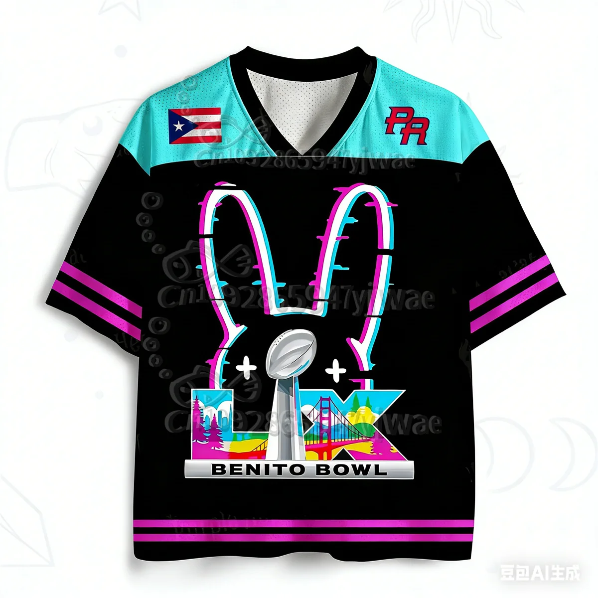 Camiseta Deportiva Unisex Puerto Rico Benito Bowl 94 con Estampado, Cuello en V, Moda Urbana, Verano 2026, para Adultos y Niños