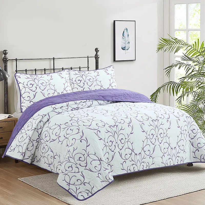 

Three piece set of washed pure cotton bed cover, suitable for all seasons, with double embroidered quilting