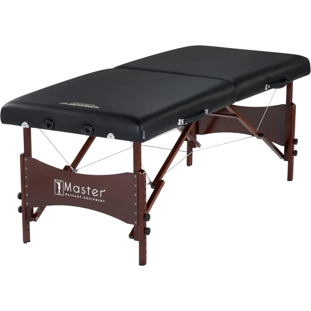 Master Massage Newport Portable Massage Table Package with Denser 2.5" Cushion, Walnut Stained Hardwood, Steel Support Cables, P