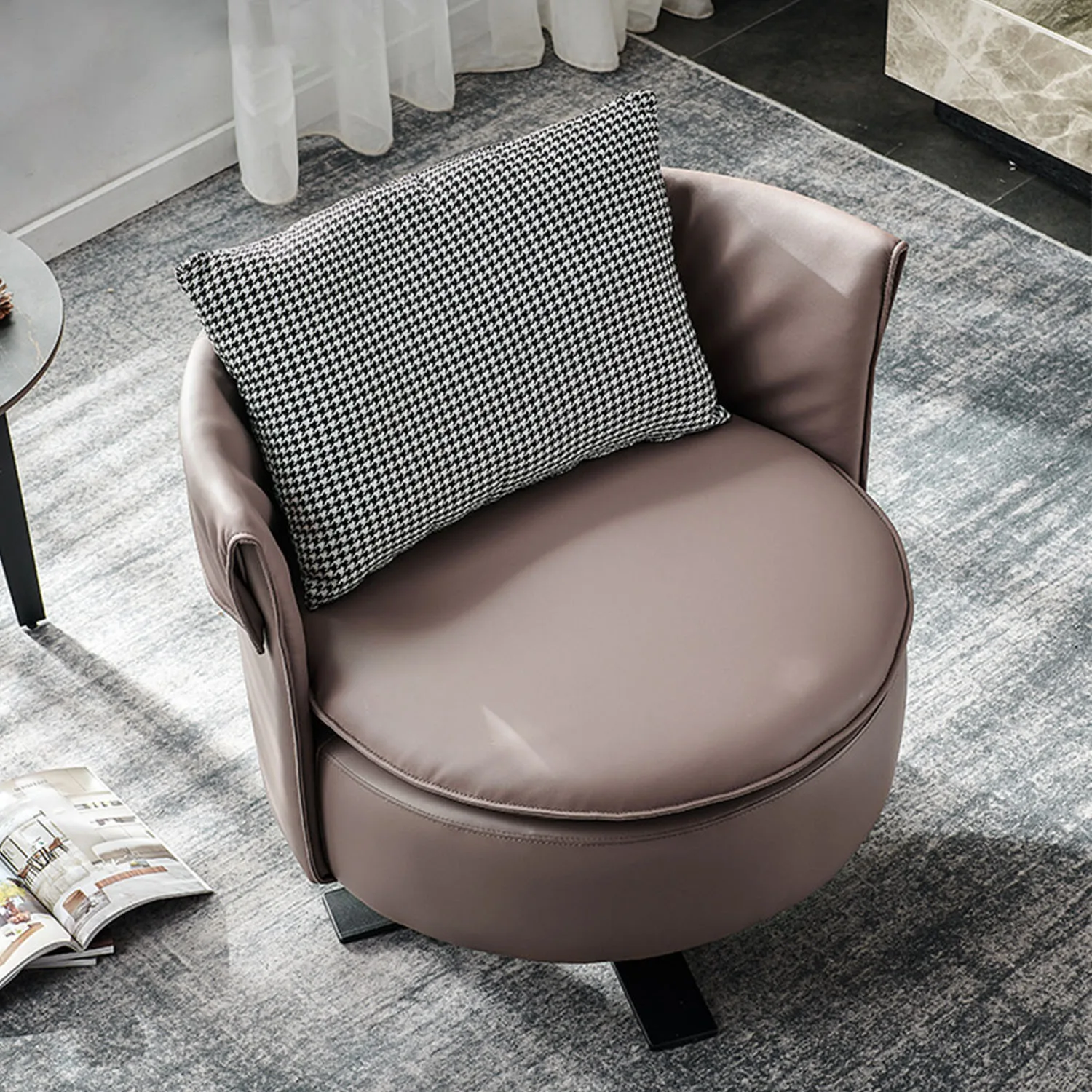 d*-Italian Modern Rotatable Leather Chair Elegant Luxurious Living Room Chair Hotel Wholesale Soft Single Sofa Negotiation Chair