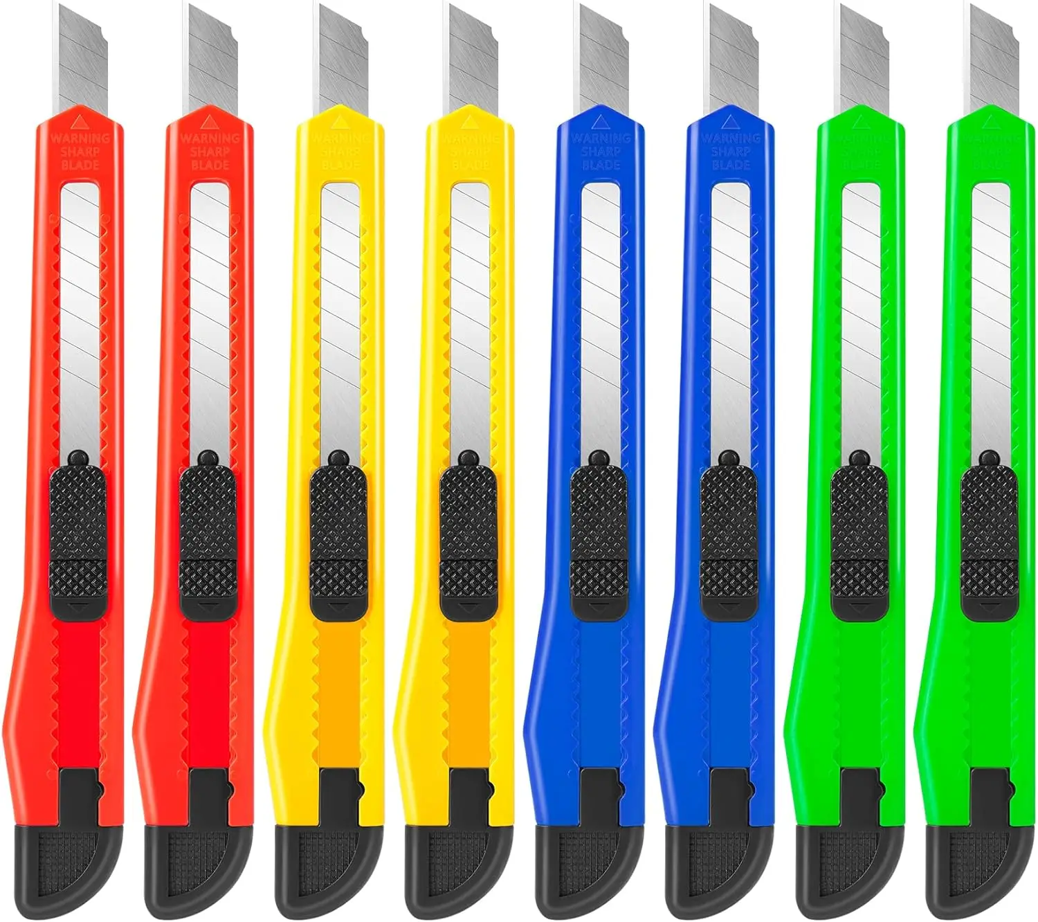 

8 Pack Utility Knife Box Cutters (9mm Wide Blade Cutter 4 Colors) Box Cutter Retractable, Compact Utility Knives, Extended Use f