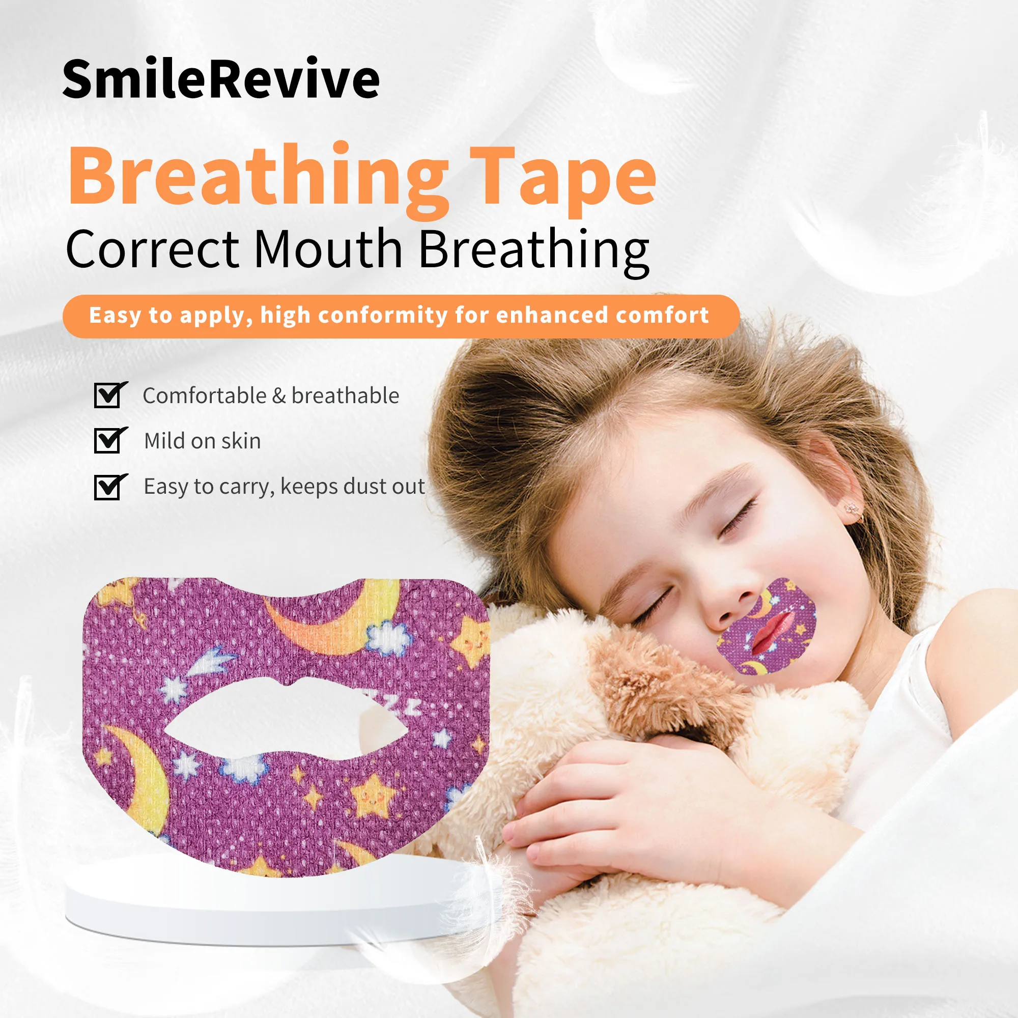 SmileRevive 150 pcs Baby Breathing Patch Sleep Strips Anti Snoring Lip Sticker Night Patch Breathing Mouth Closure Tape Reducing