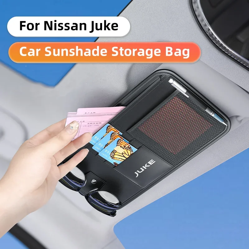 

Car Sun Visor Organizer Storage For Nissan Juke F15 F16 2021 Sunshade Business Card Holder DVD Sunglasses Clip Stowing Tidying