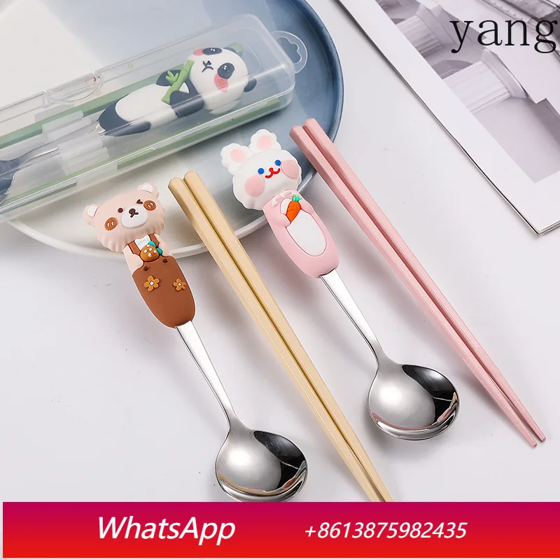 CX stainless steel portable tableware, cartoon silicone two-piece set