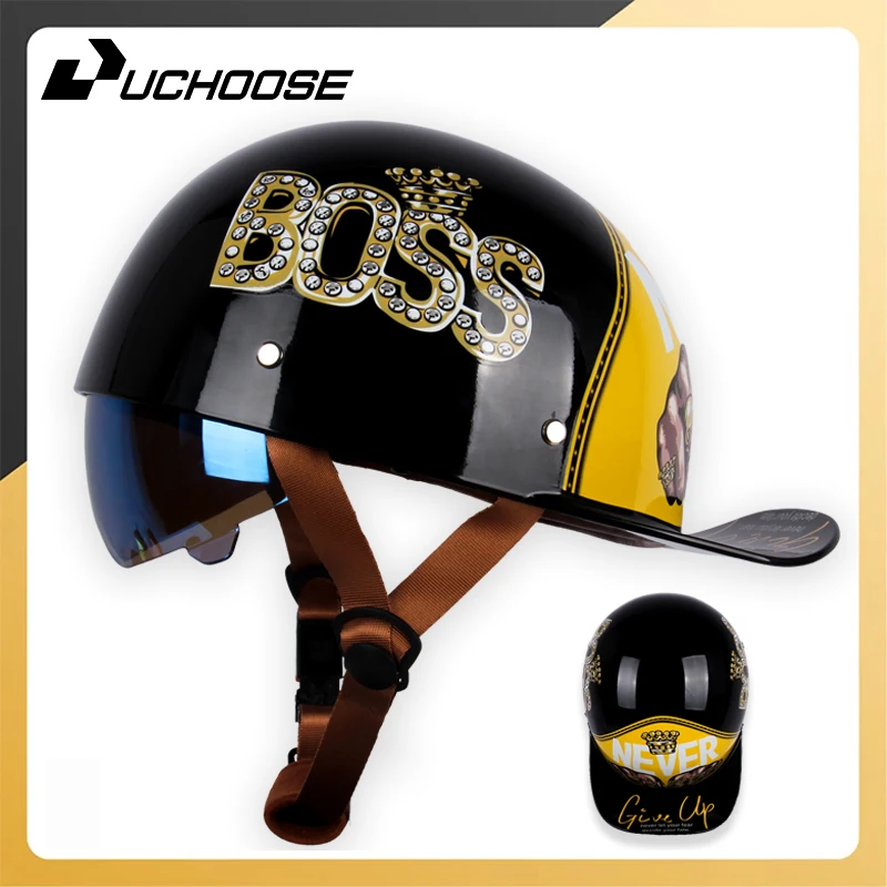 Uchoose الصيف دراجة نتوء (غطاء) DS قبعة بيسبول خوذة الرجعية الخوذ خمر مفتوحة الوجه سكوتر كروزر المروحية العصابات #1