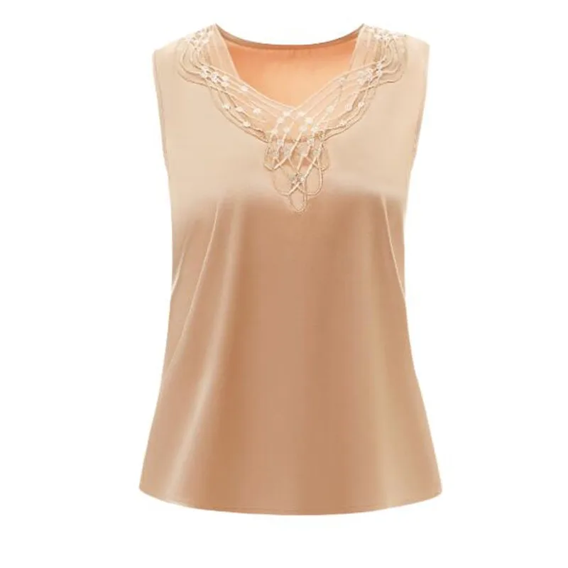 M-4XL Sexy Beaded Lace Camisole Spring Summer Women Silk Satin Vest Sleeveless Inner Outerwear Tank Tops