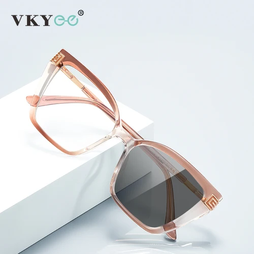 Imagen 2 del producto VKYEE, montura grande geométrica, diseño de moda personalizado, gafas de lectura con luz azul para mujer, prescripción personalizable PFD2260