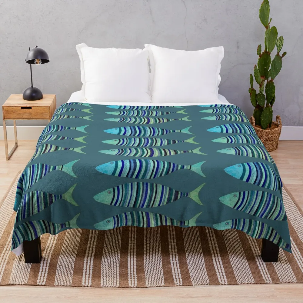 

Three Striped Fishes Throw Blanket Tourist Picnic Blankets