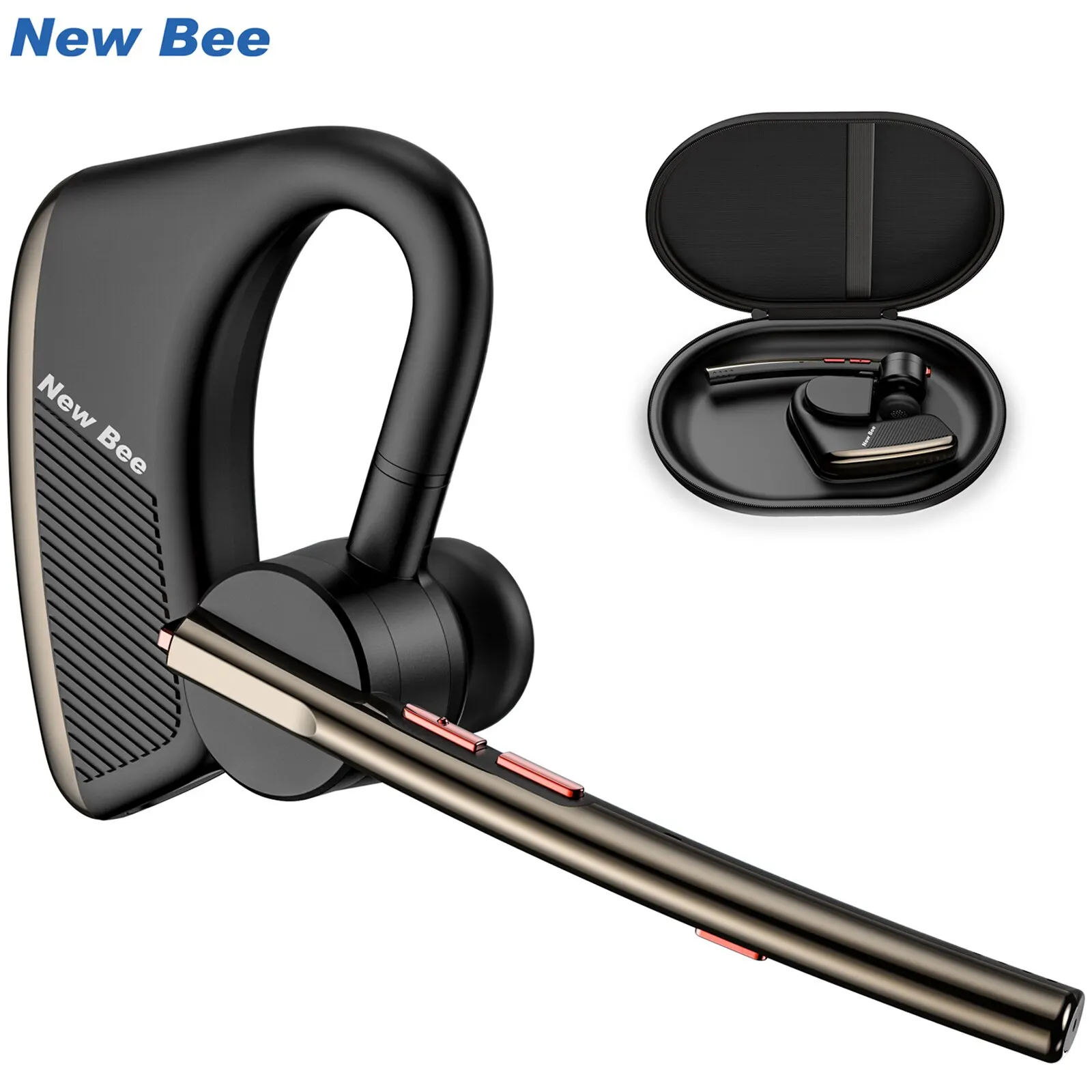 New Bee M50 Bluetooth Headset Earphones 24 Hrs Talk Time 5.2 Wireless Headphones with Dual Mic CVC8.0 Hands-Free Earpiece