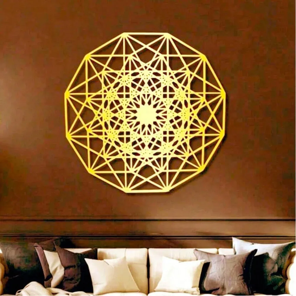 CIFBUY Metal Wall Art Sacred Geometry Sculpture Gold Iron Hanging Decor for Living Room Bedroom Home Decor Rustic Gift