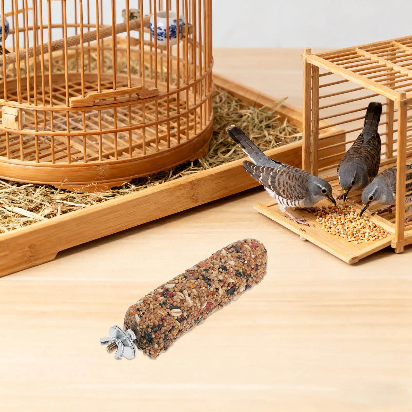 Parrot Perch Stand with Natural Grinding Chew Blocks and Nutritious Treat Sticks for Cockatiel Budgie Cage Beak Health Exercise