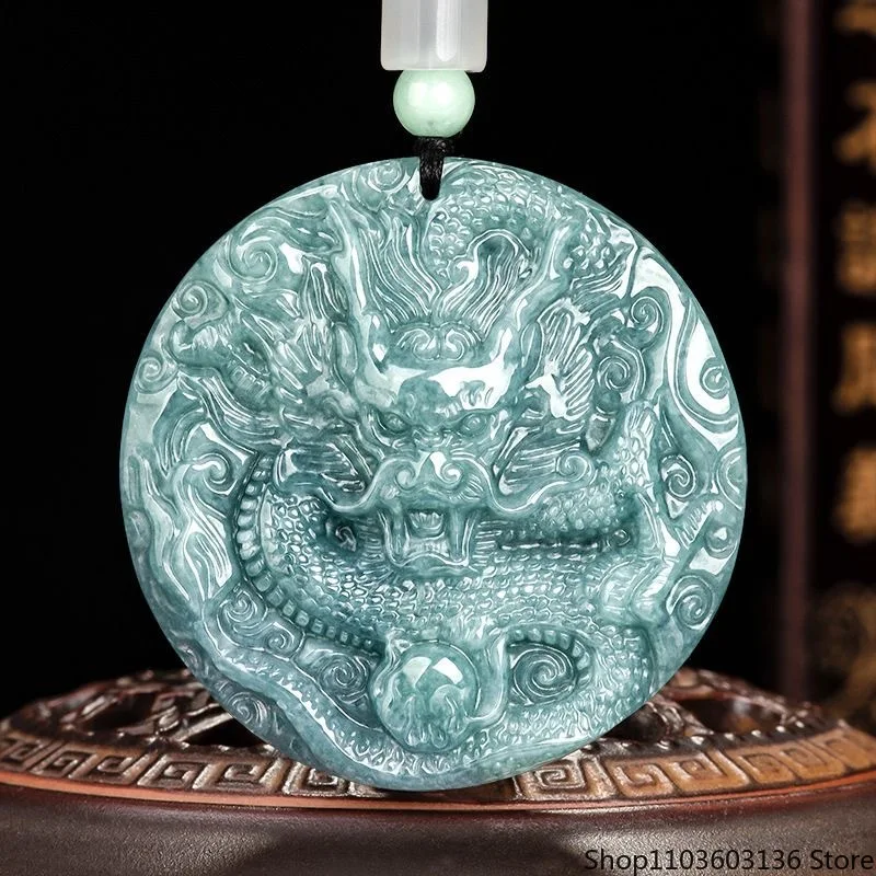 

Natural A Jadeite Blue Water Domineering Dragon Pendant for Men and Women