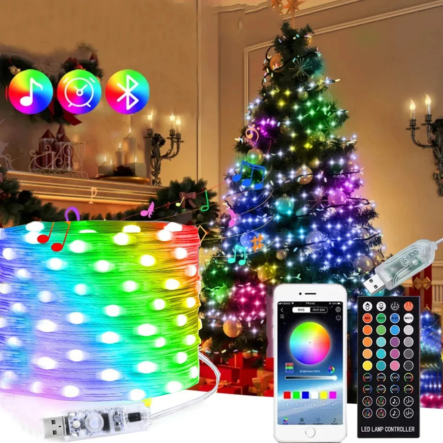 

Thrisdar 10 м 20 м 40 м умные рождественские гирлянды RGB с изменением цвета гирлянды с управлением через приложение мерцающая фея гирлянда свет