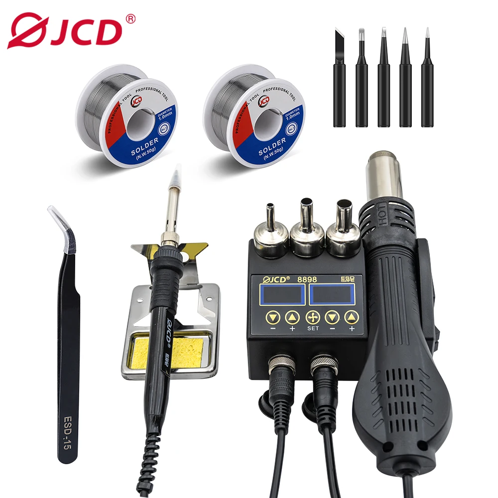 

JCD 8898 2-in-1 750W hot air gun LCD display mobile phone welding rework station repair soldering iron hair dryer 8898-5TK