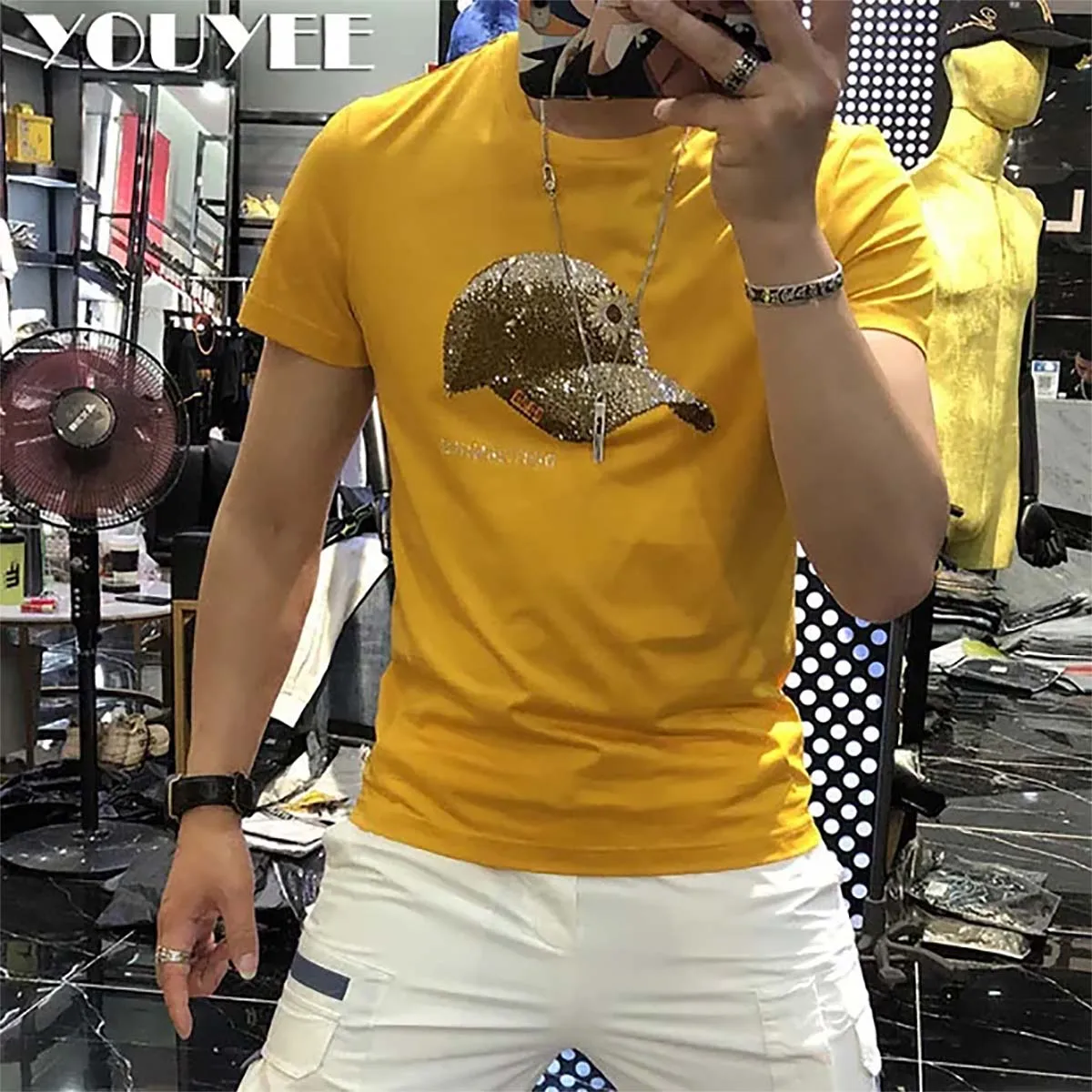 Men T-shirt Summer Rhinestones Pattern Short Sleeve Fashion Man Streetwear Hot Drill Casual Multiple Colors Plus Size 4xl Top