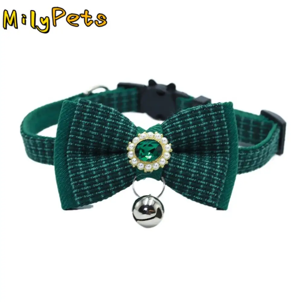 

2PCS Adjustable Bow Pet Collar Comfortable Polyester Fiber Fashionable Neck Straps Safety Buckle Exquisite Cat Pendant Necklace