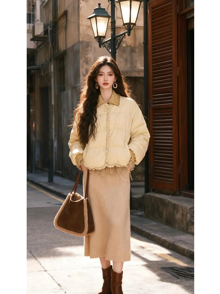 

Женское хлопковое пальто свободного кроя с круглым вырезом, однотонное, универсальное, в корейском стиле, с длинными рукавами, для повседневной носки