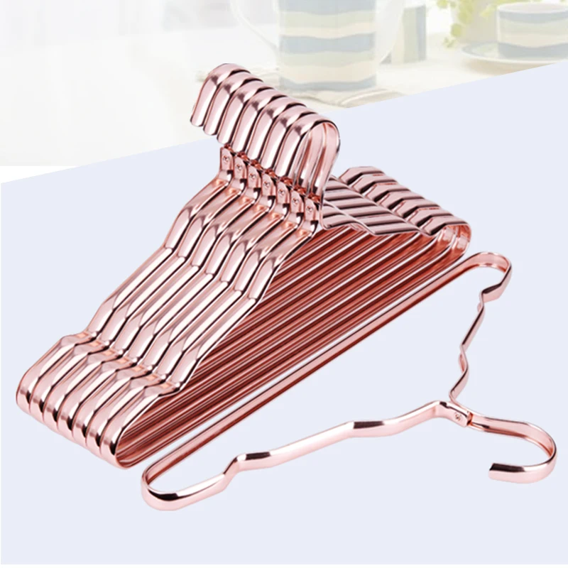 10pcs Rose Gold Clothes Hangers Coat Anti-slip Drying Rack Wardrobe Organizer Storage Rack Metal Clothes Horse Dropshipping