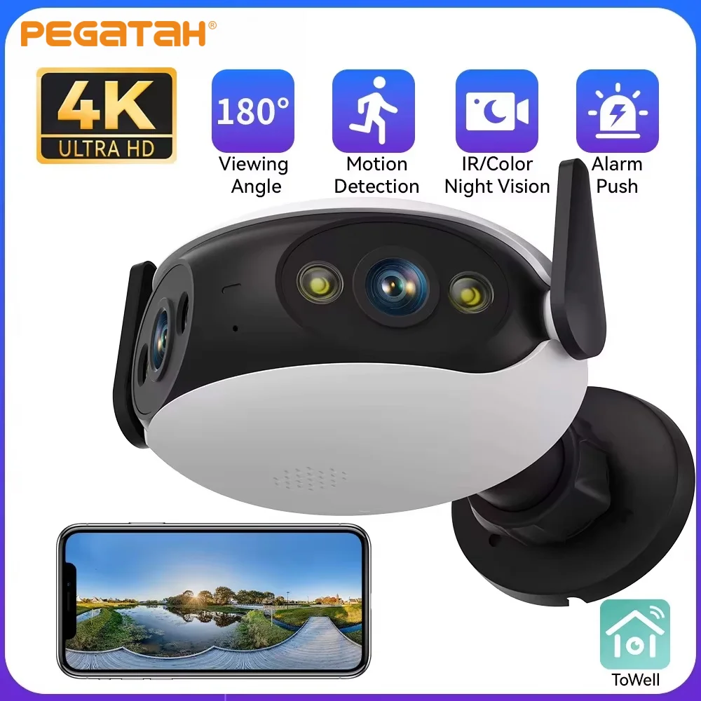PEGATISAN 180° Wide View Angle Outdoor Wifi Surveillance Camera 4K 8MP IP Camera Panoramic Night Vision CCTV Security Protection