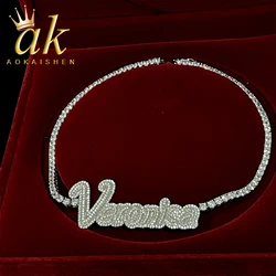 Aokaishen Custom Cursive Letter Name Necklace For Women Micro Pave Pendant Solid Back Hip Hop Rock Street Jewelry