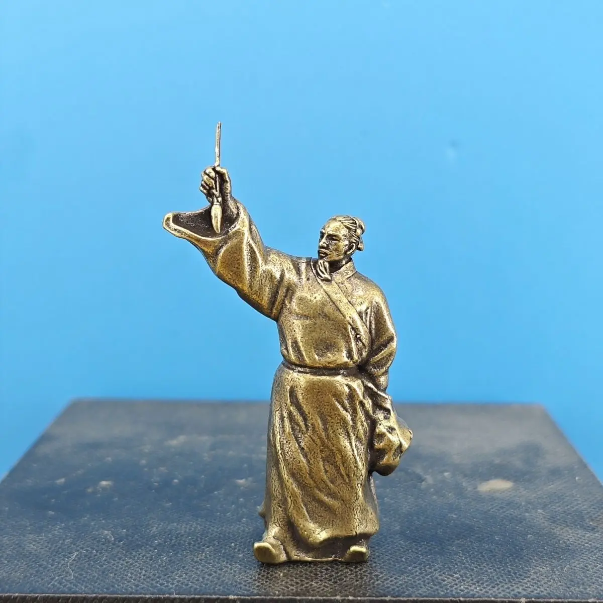 6cm Brass Chinese Miniature Landscape Decorative Figurine - Ancient Style Poetic Immortal: Li Bai Drunkenly Composing Poetry