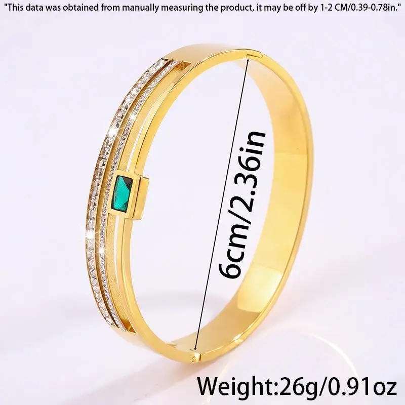 Gold Color Stainless Steel Wide Bangle Double Row Crystal Zircon Bracelet For Women High Quality Fashion Jewelry Gift image 5