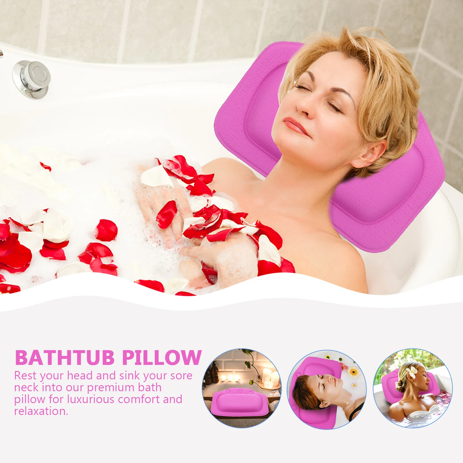 

Premium Bath Pillow for Bathtub Ergonomic Design Comfortable Head Neck Shoulder Support Spa Bath Tub Pillow Relaxing Household