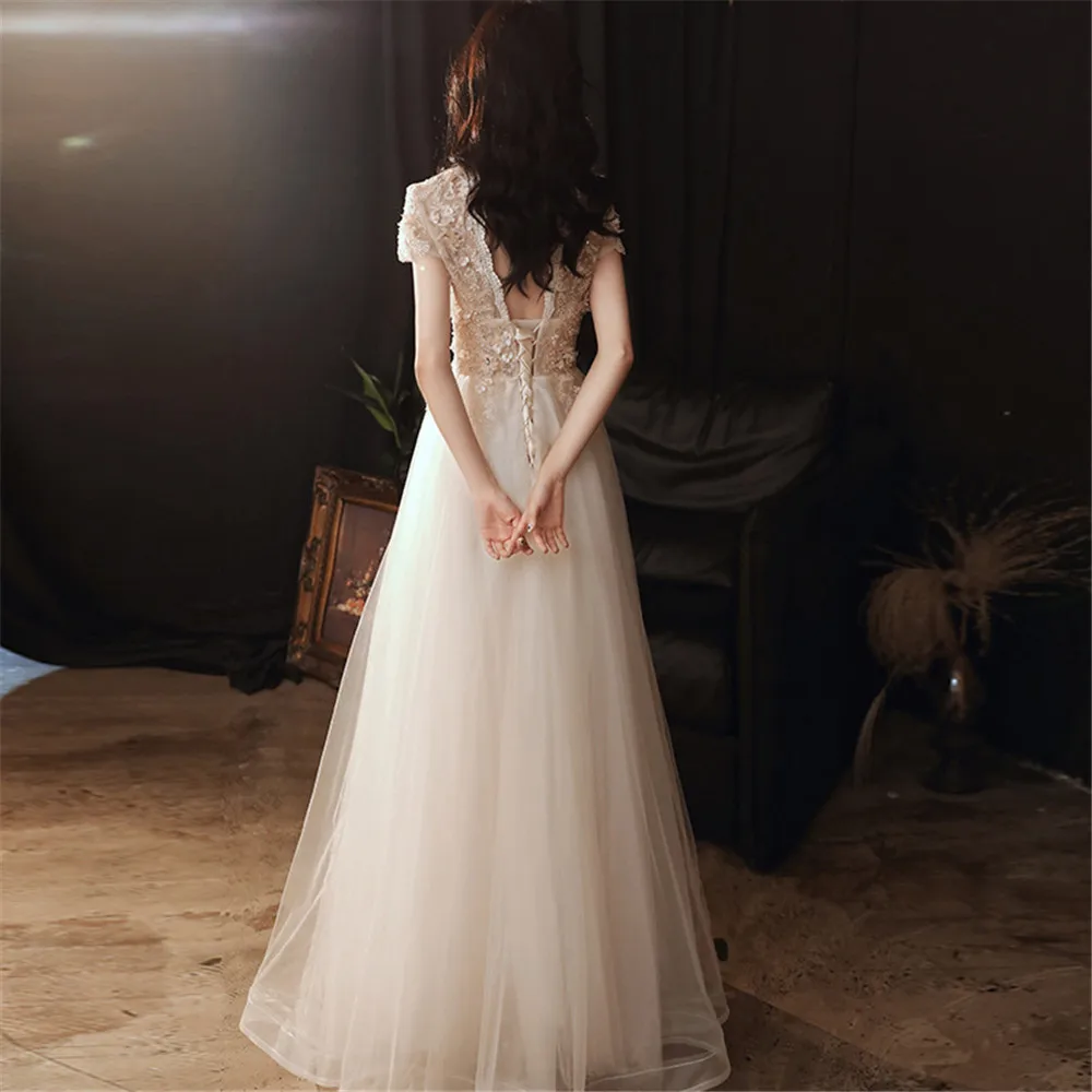 فاخر الفرنسية العميق الخامس الرقبة مطرز زين فستان زفاف العروس مثير الزفاف مساء حفلة المرأة الرسمية الكرة ثوب #2
