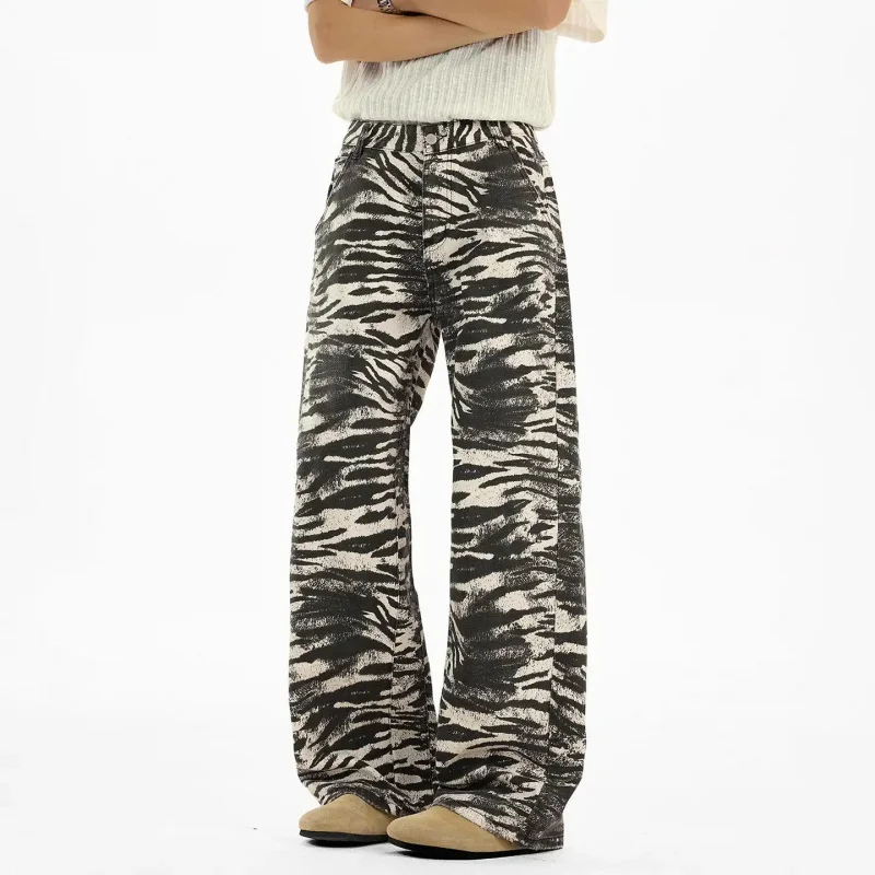 

Джинсы унисекс 2026 с зебровым принтом, свободные прямые, в стиле ретро, повседневные, модные, с индивидуальным дизайном, джинсовые брюки для уличной моды