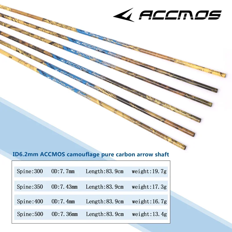 6/12pcs 33in ID6.2mm Pure Carbon Arrow Shaft Spine 300 350 400 500 for Archery Hunting Shooting