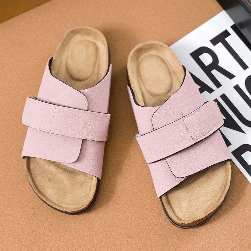 調節可能なオープンシューズ女性スエードレザーコルクスリッパスライドスリッポンフラットサンダルレディースプラスビッグサイズ-10-色のオプション