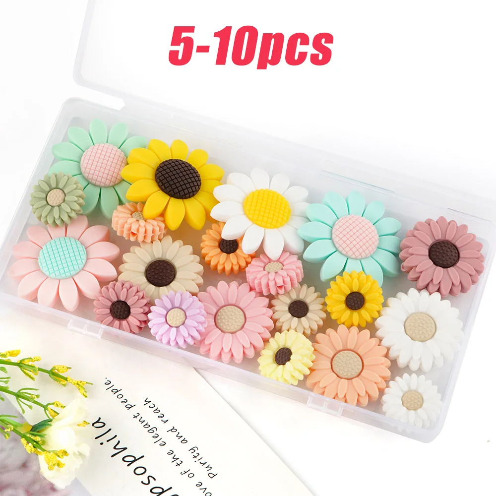 5/10Pcs Flower Silicone Beads Sunflower Focus Beads Food Grade For Jewelry Making DIY Necklace Pacifier Chain Accessories