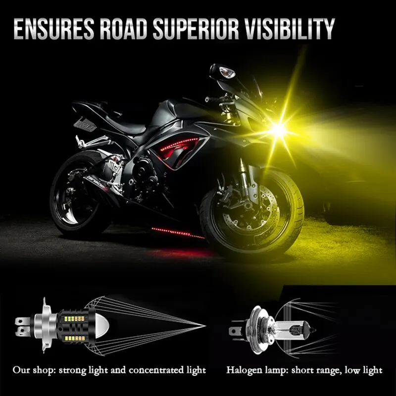 1PCS H4 LED Headlight for Motorcycle H6 BA20D Bulbs White Yellow Hi Low Beam Projector Lens Fog Lamp Scooter Motorbike Headlamp